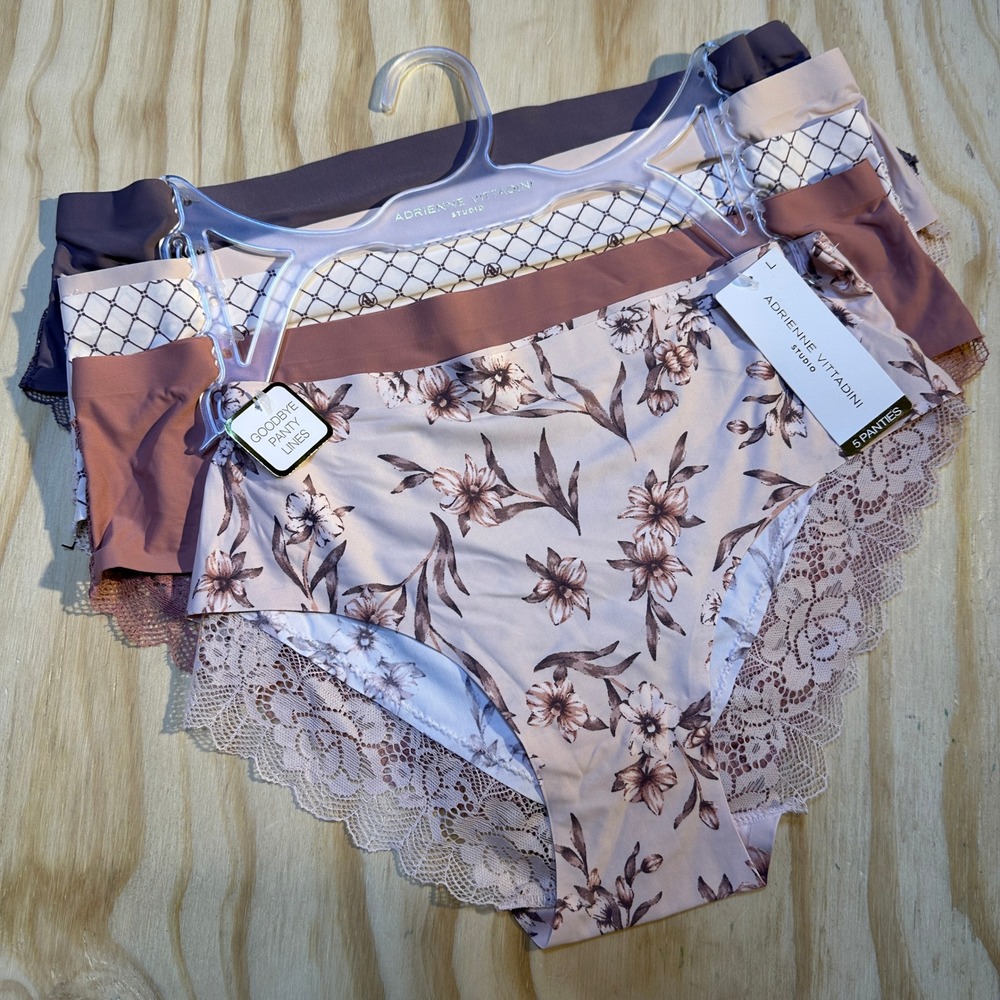 Adrienne Vittadini Womens Large 5 Pack Lace Trim Seamless Panties Floral Multi